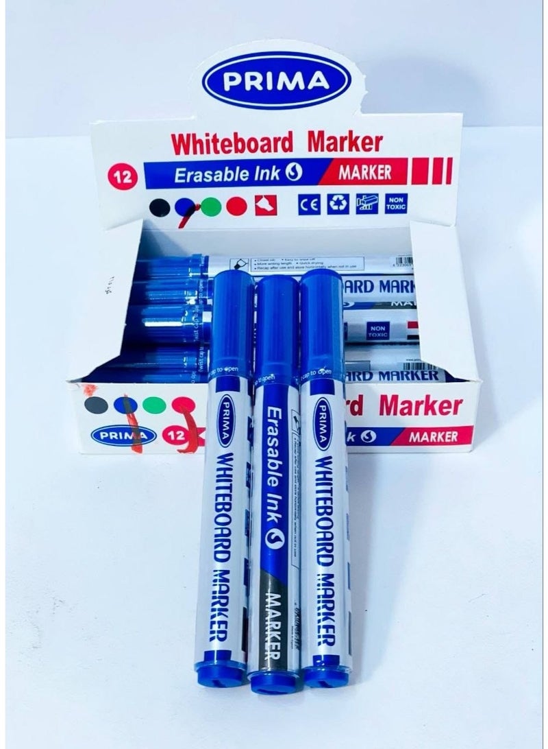 Prima Whiteboard Marker Set, One Color Only, Blue Whiteboard Marker, Set of 12 Markers - Image 1