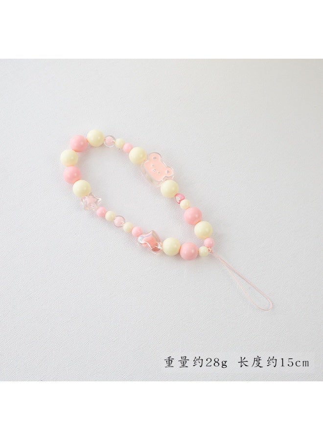 NIBEMINENT Beaded Phone Lanyard, Anti Lost Removable Wrist Strap, Cherry Blossom Girl Blush Bracelet Pendant, Phone Keychain Lanyard