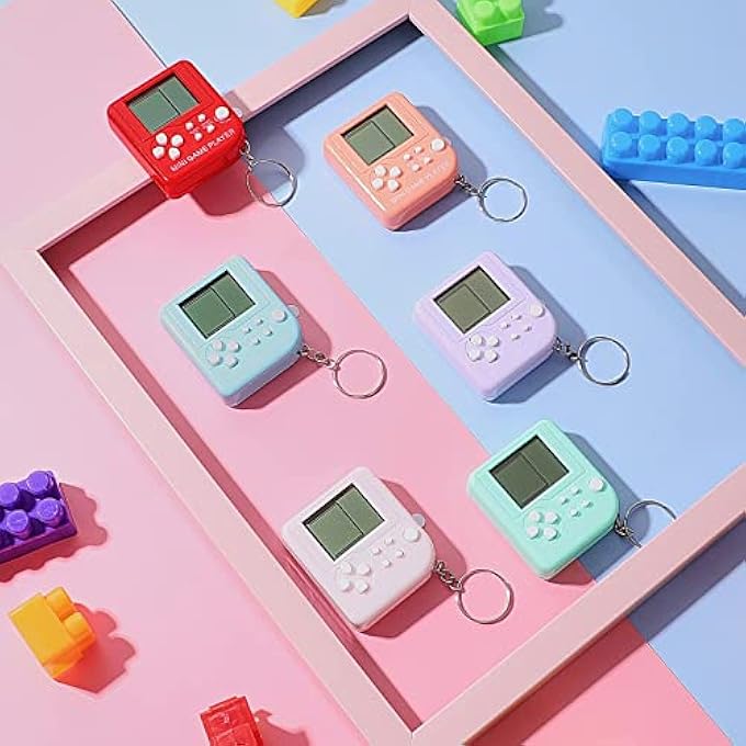 BRICK GAME CONSOLE KEYCHAIN, 6 PIECES VIDEO GAME PARTY FAVORS MINI BRICK GAME TOY KEYCHAIN GAME CONSOLE BIRTHDAY FESTIVAL FAVOR (PURPLE, ORANGE, BLUE, RED, GREEN, PINK, CLASSIC STYLE) - Image 5