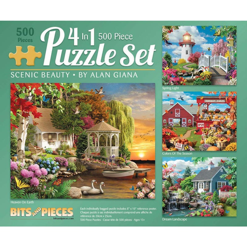 Bits and Pieces â€“ 4-in-1 Multi-Pack Large 500 Piece Jigsaw Puzzles for Adults â€“ Jigsaw Puzzle Set Bundle by Artist Alan Giana, Completed Puzzle Size: 16" x 20" - Image 1