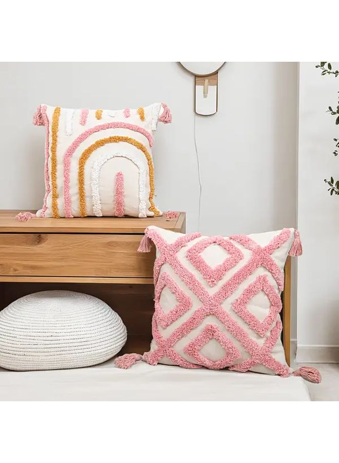 Pink Love Embroidery Tassel Tufted Throw Pillow Case Boho Decorative Cushion Cover for Living Room Sofa - Image 2