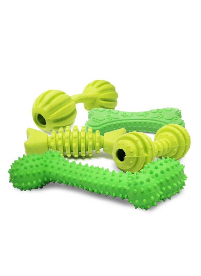 Chew Toys 5 In 1 | Tuffy Bone, Spiral Dumbbells, Spiky Curved Flat Bone, Paw Printed Flat Bone, Twirled Bone| Chew Toys For Dogs | Green