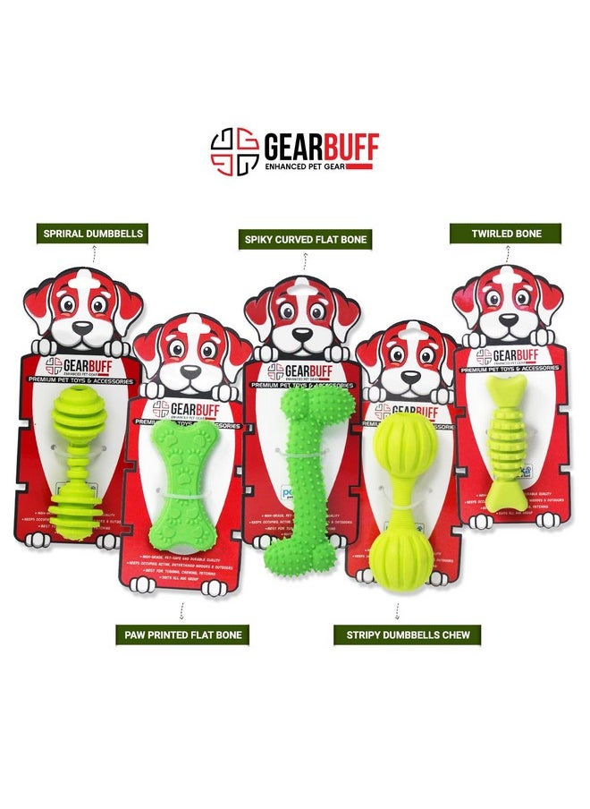 Chew Toys 5 In 1 | Tuffy Bone, Spiral Dumbbells, Spiky Curved Flat Bone, Paw Printed Flat Bone, Twirled Bone| Chew Toys For Dogs | Green