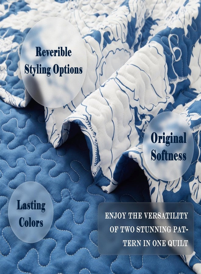 Bonlino طقم لحاف بونلينو الزهري - لحاف زهري أزرق خفيف الوزن قابل للعكس مصبوغ كبير الحجم مع غطاءين للوسائد مناسب لجميع الفصول، فاخر استوائي ملكي (كبير الحجم كينج) - Image 5