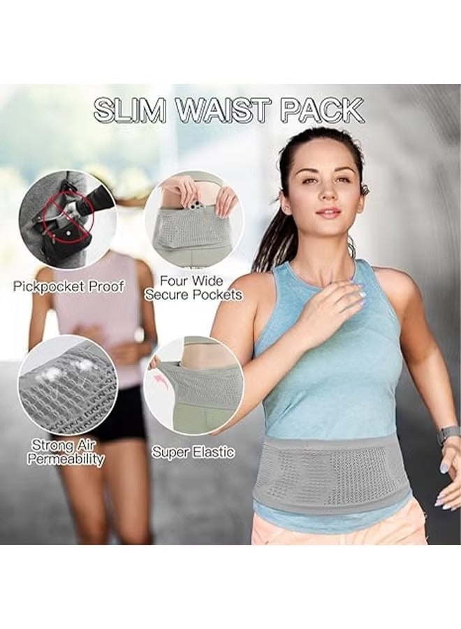 Sports Waist Bag Running Belt Running Pack Bag for Women Men Phone Holder for Running Slim Running Belt Storage Belt Bag for Sports Travel Cycling Hiking Workout Fitness 4 Large Security Pockets M - Image 5