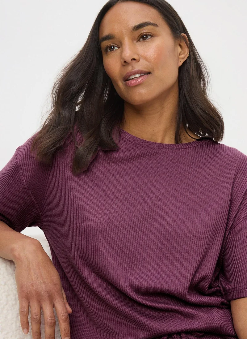 Matalan Plum Brushed Waffle Pyjama Set