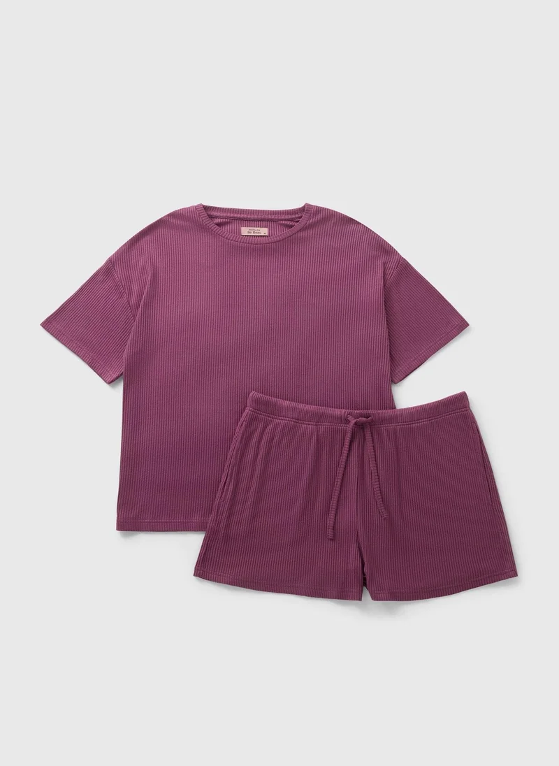 Matalan Plum Brushed Waffle Pyjama Set