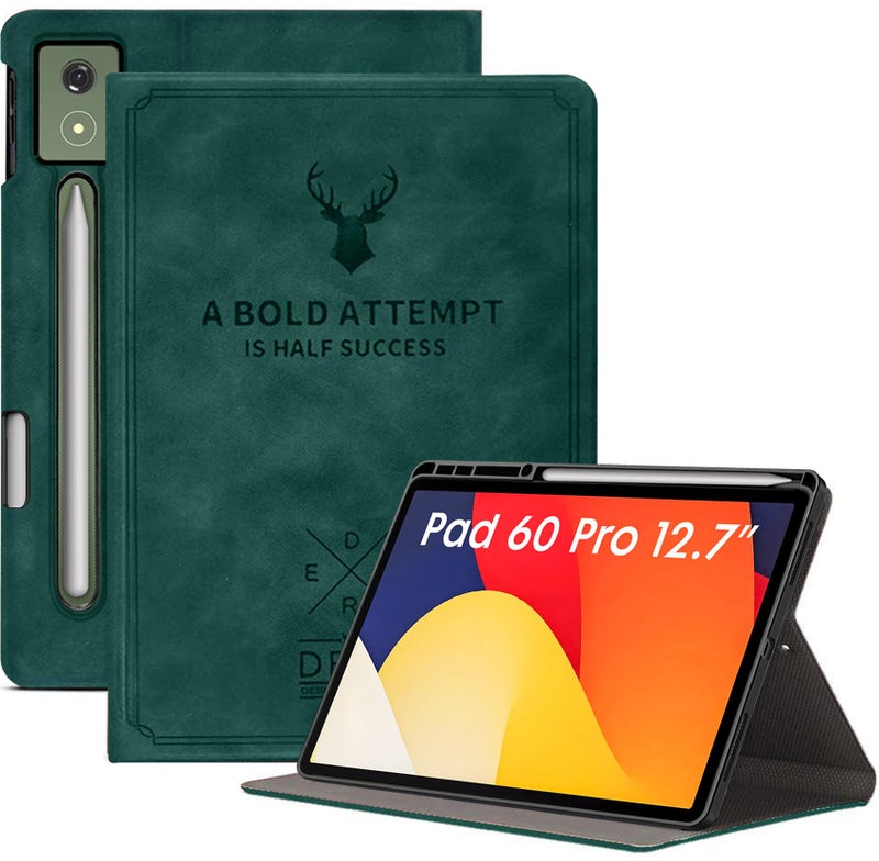 Robustrion Case for Moto Pad 60 Pro 12.7 inch Cover Case with [Pencil Holder], Deer Pattern Flip Cover for Motorola Pad 60 Pro Cover 12.7 inch [Auto Sleep Wake Support] - Dark Green - Image 1