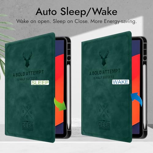 Robustrion Case for Moto Pad 60 Pro 12.7 inch Cover Case with [Pencil Holder], Deer Pattern Flip Cover for Motorola Pad 60 Pro Cover 12.7 inch [Auto Sleep Wake Support] - Dark Green - Image 3