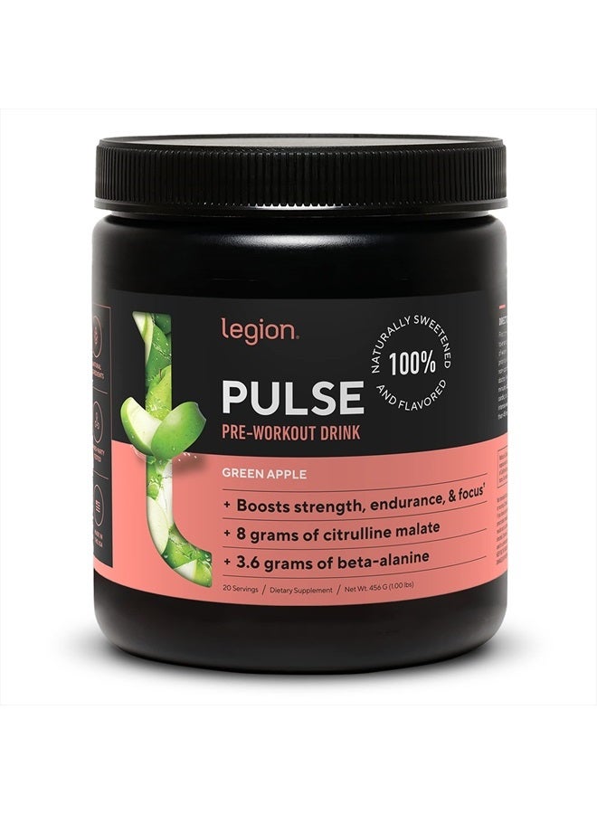 Legion Pulse Pre Workout Supplement - All Natural Nitric Oxide Preworkout Drink to Boost Energy, Creatine Free, Naturally Sweetened, Beta Alanine, Citrulline, Alpha GPC (Green Apple) - Image 1