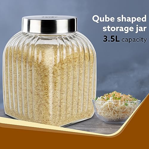 AGARO Elegant Glass Jar 3500 ml, Steel Lid, Storage Glass Container, Transparent, Kitchen Organiser, Multipurpose Jar - Image 2