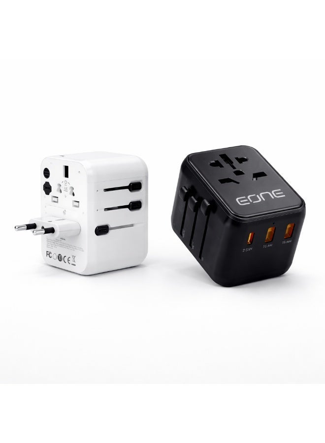 إيون شاحن سفر عالمي من إيون بقوة 25 واط، محول عالمي بثلاثة منافذ (USB-C وUSB-A)، شاحن جداري سريع الشحن، متعدد المقابس (المملكة المتحدة، الاتحاد الأوروبي، الولايات المتحدة، أستراليا)، شاحن صغير الحجم للسفر - أسود/أبيض - Image 3