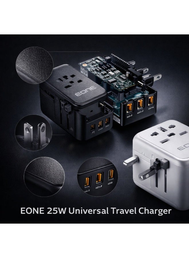 إيون شاحن سفر عالمي من إيون بقوة 25 واط، محول عالمي بثلاثة منافذ (USB-C وUSB-A)، شاحن جداري سريع الشحن، متعدد المقابس (المملكة المتحدة، الاتحاد الأوروبي، الولايات المتحدة، أستراليا)، شاحن صغير الحجم للسفر - أسود/أبيض - Image 5