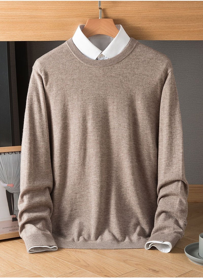 Loquat Men's Winter Wool Solid Color Round Neck Sweater 