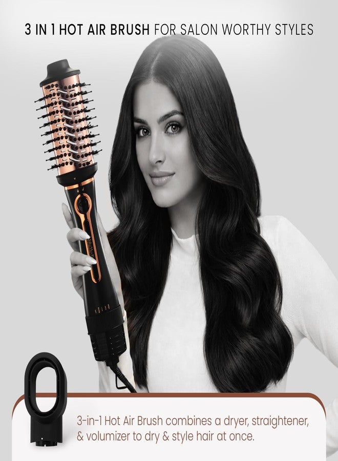 فرشاة تصفيف الشعر بالهواء الساخن MakeMeeBold 3 في 1 | مجفف شعر، ومملس، ومكثف | أسطوانة 1.5 بوصة | فرشاة تجفيف شعر بقوة 1200 واط مع طلاء سيراميك | لجميع أنواع الشعر | هدية مثالية للنساء (أسود - ذهبي وردي) - Image 3