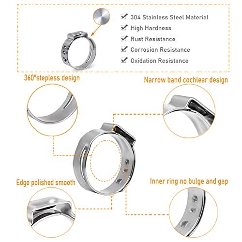 AKIHISA 180 PCS Single Ear Hose Clamps, 12 Sizes 5.3-33.1mm Crimp Hose Clamps with Ear Clamps Pincer, 304 Stainless Steel Crimp Pinch Fitting Tools Kit - Image 3