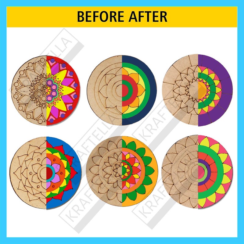 KRAFTELLA Mandala Art Kit|Craft Materials for Mandala Art Painting Kit for Kids|Gifts for Girls Age 10-12|Gifts for Teenage Girls|Craft Kit of Pack of 6 Coasters with Colour Kit - Brown - Image 4