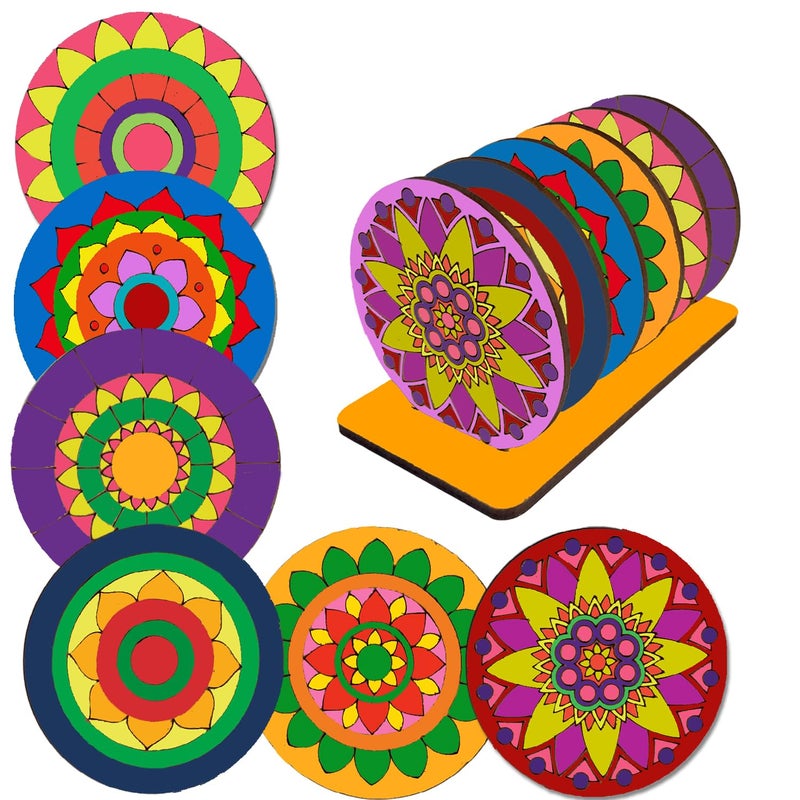 KRAFTELLA Mandala Art Kit|Craft Materials for Mandala Art Painting Kit for Kids|Gifts for Girls Age 10-12|Gifts for Teenage Girls|Craft Kit of Pack of 6 Coasters with Colour Kit - Brown - Image 3