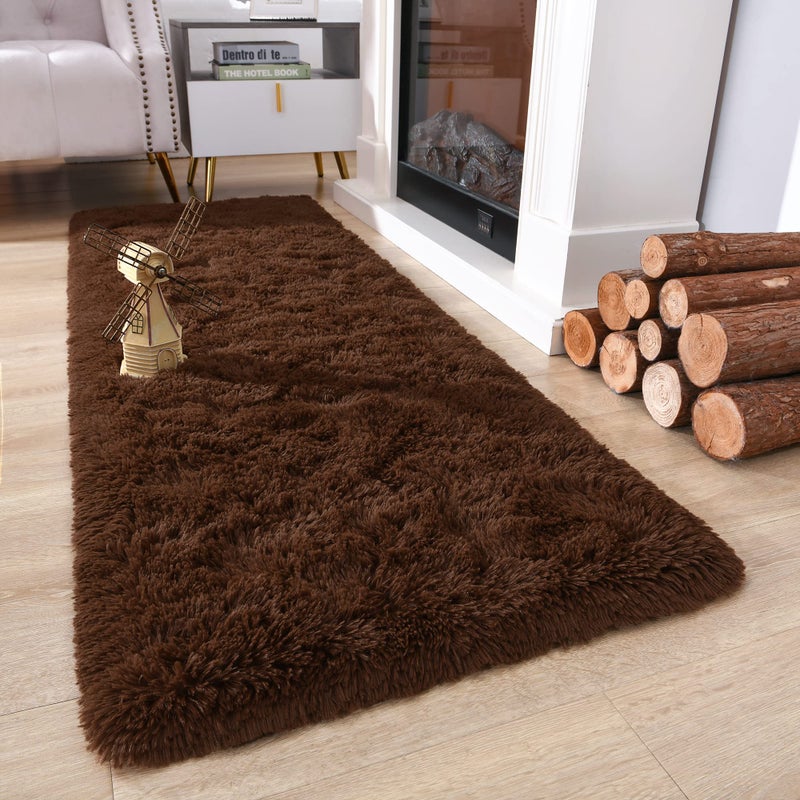 Chicrug Soft Runner Rug for Bedroom Living Room Plush Fluffy Rug 2x6 Feet, Shag Furry Runner Rug Carpet Non Shedding for Nursery Children Kids Girls Room Home Decorative, Brown - Image 3