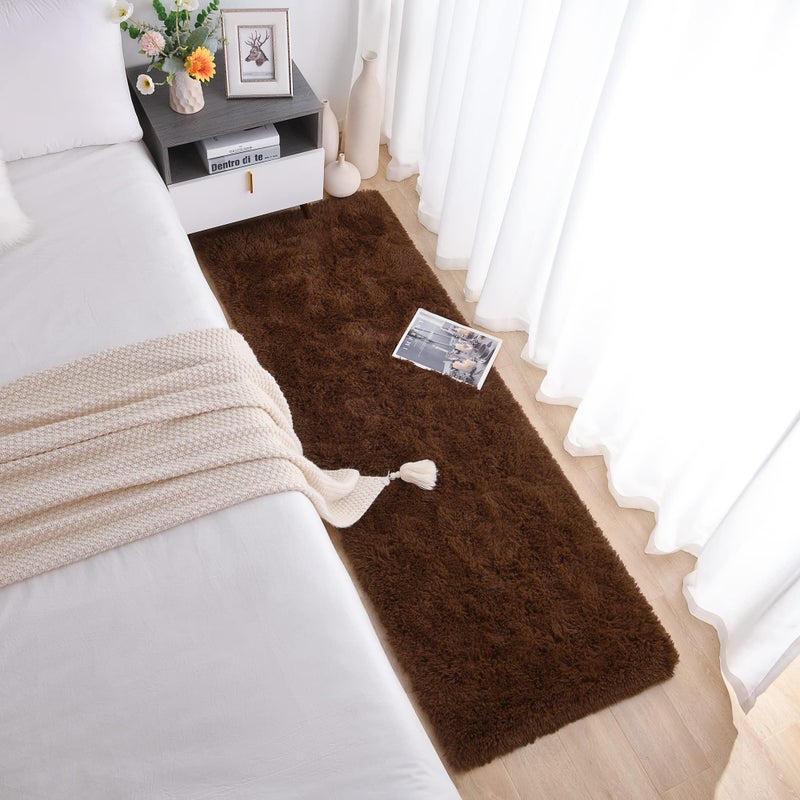 Chicrug Soft Runner Rug for Bedroom Living Room Plush Fluffy Rug 2x6 Feet, Shag Furry Runner Rug Carpet Non Shedding for Nursery Children Kids Girls Room Home Decorative, Brown - Image 4