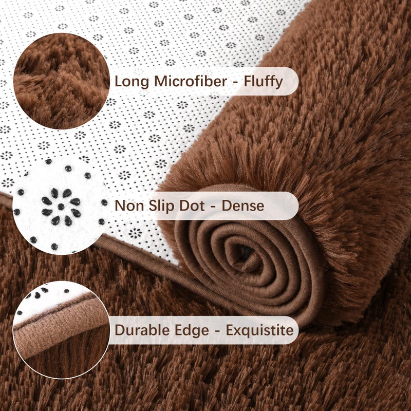 Chicrug Soft Runner Rug for Bedroom Living Room Plush Fluffy Rug 2x6 Feet, Shag Furry Runner Rug Carpet Non Shedding for Nursery Children Kids Girls Room Home Decorative, Brown - Image 2