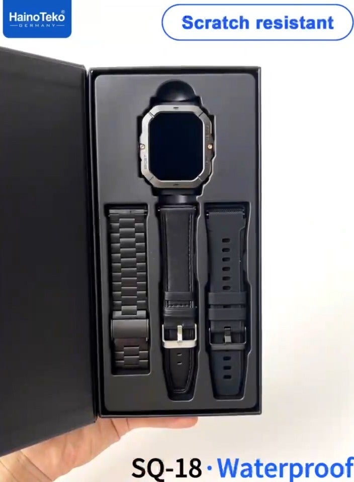 Haino Teko Haino Teko SQ-18 Waterproof Smartwatch With Scratch-Resistant AMOLED Display  3 Interchangeable Straps and Charging Cable Designed for Men Black - Image 3