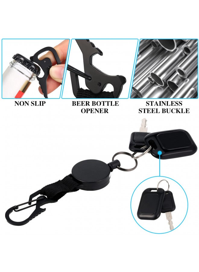 Fainne 3 Pcs Retractable Key Chain Multitool Heavy Duty Badge Holder Retractable Badge Holder Reel with Steel Cable, Quick Release Key Clip for ID Name Card Keychain, Black  - Image 2