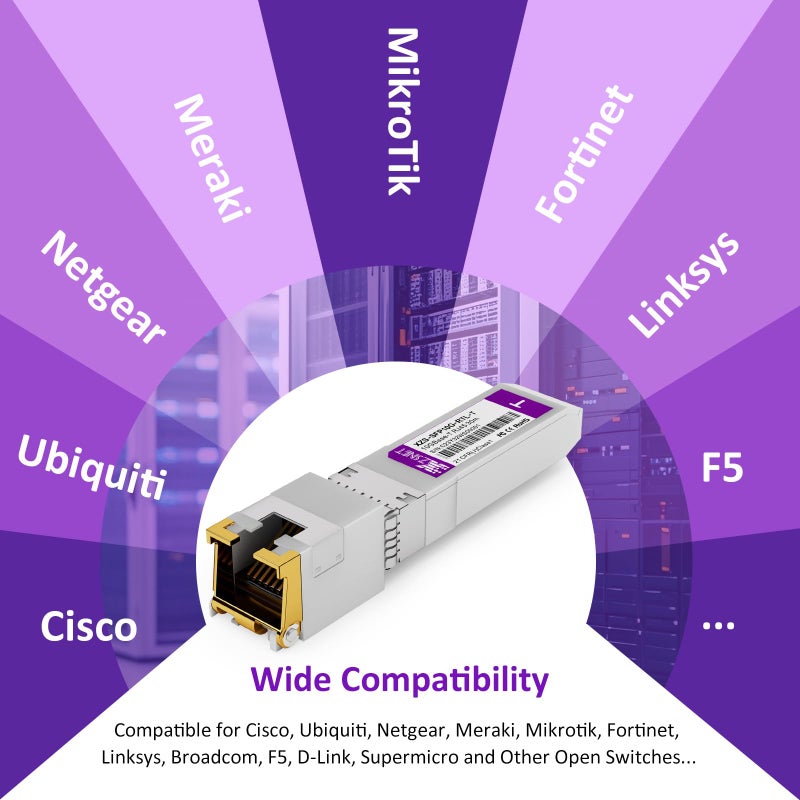 XZSNET 10GBASE-T SFP+ to RJ45 Transceiver, 1/2.5/5/10G Multi-Rate Copper SFP+ to Ethernet Module for Cisco SFP-10G-T-S, Ubiquiti UniFi UF-RJ45-10G, Mikrotik S+RJ10, Meraki , Netgear, D-Link and More, 1 Pack - Image 5