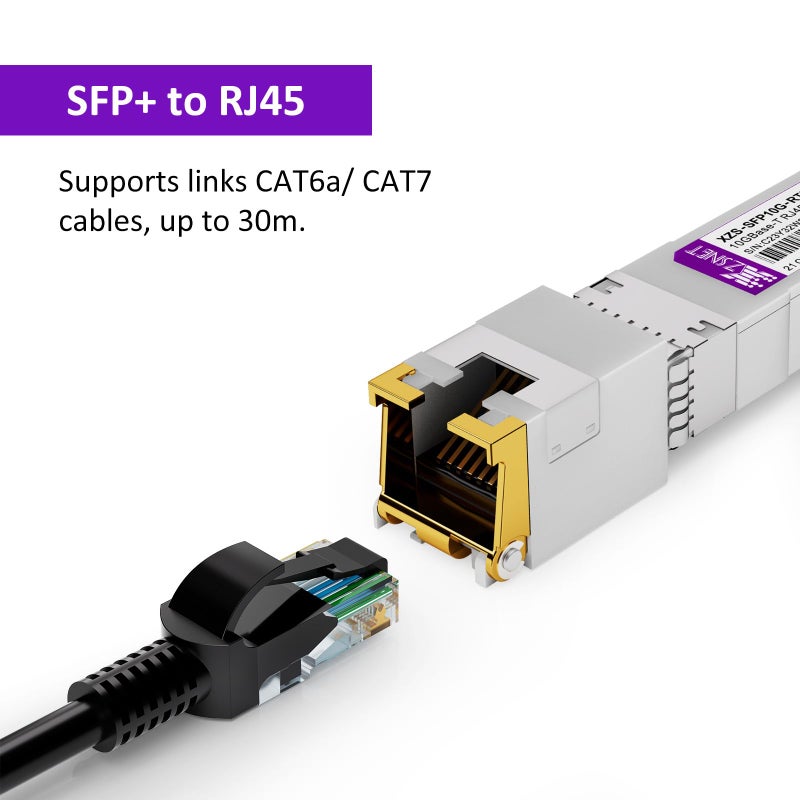 XZSNET 10GBASE-T SFP+ to RJ45 Transceiver, 1/2.5/5/10G Multi-Rate Copper SFP+ to Ethernet Module for Cisco SFP-10G-T-S, Ubiquiti UniFi UF-RJ45-10G, Mikrotik S+RJ10, Meraki , Netgear, D-Link and More, 1 Pack - Image 2