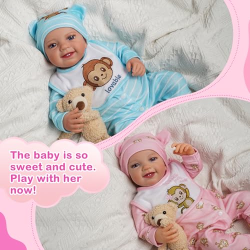 BABESIDE Reborn Baby Dolls Twins 20 inch Realistic Newborn Real Life Baby Boy Girl Dolls Lifelike Soft Vinyl and Cloth Body with Feeding Kit Gift Box for Kids Age 3 - Image 5