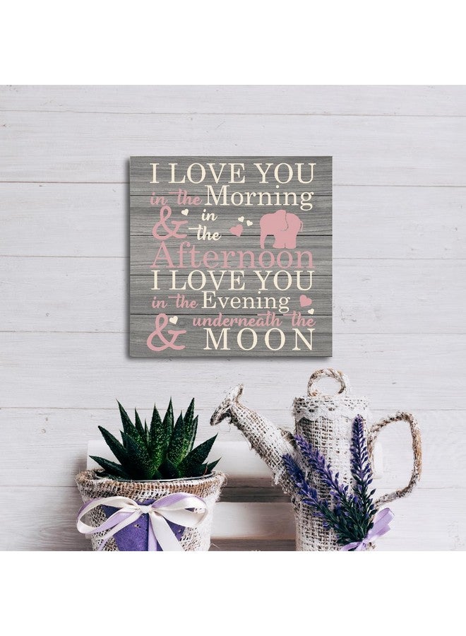 SUSZDOU Love Sign, Wood Plaque Table Art Sign 6.2 * 6.2inch, Elephant Wood Sign for Nursery, Decoration for Baby Girls Room, Daughter's Room Decor, I Love You in the Morning Afternoon Evening & Moon - Image 5