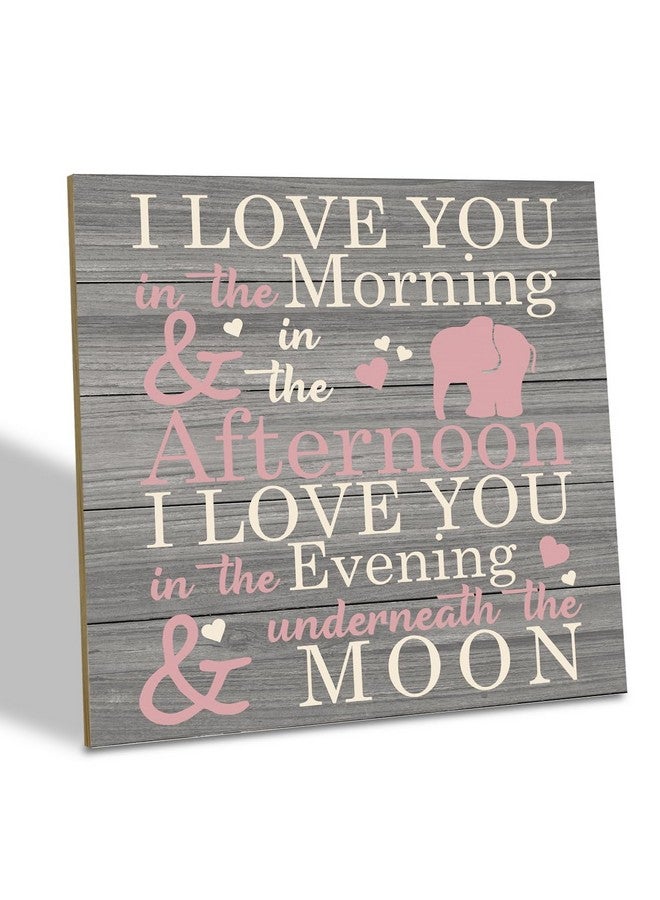 SUSZDOU Love Sign, Wood Plaque Table Art Sign 6.2 * 6.2inch, Elephant Wood Sign for Nursery, Decoration for Baby Girls Room, Daughter's Room Decor, I Love You in the Morning Afternoon Evening & Moon - Image 1