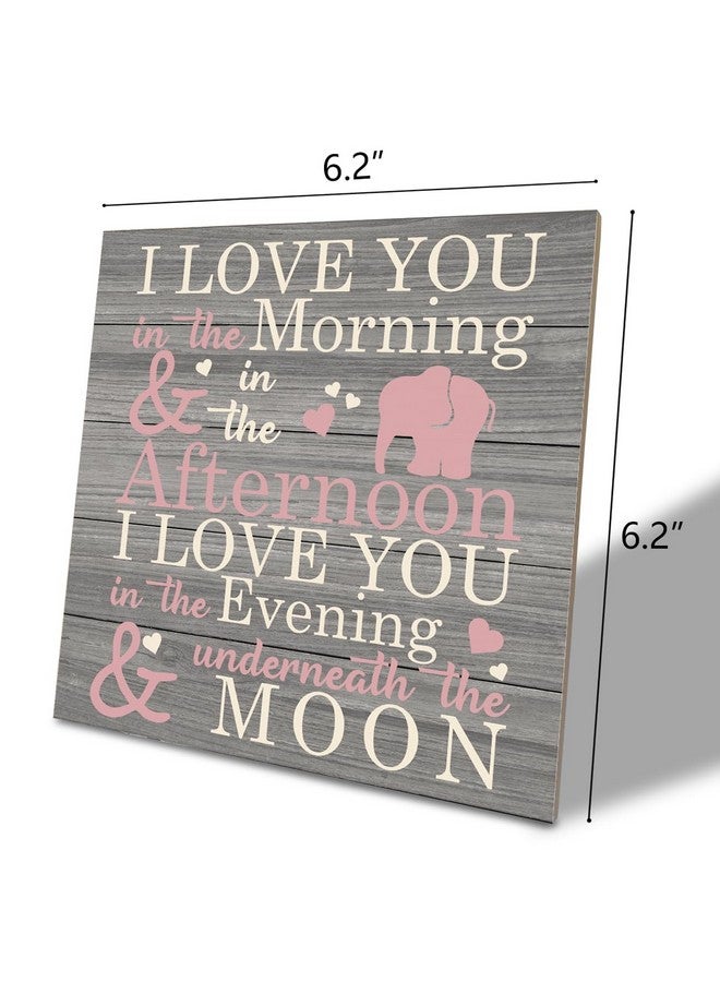 SUSZDOU Love Sign, Wood Plaque Table Art Sign 6.2 * 6.2inch, Elephant Wood Sign for Nursery, Decoration for Baby Girls Room, Daughter's Room Decor, I Love You in the Morning Afternoon Evening & Moon - Image 2