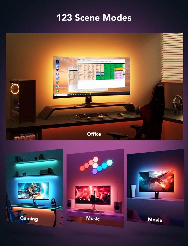 Govee Gaming Light for Monitor G1 - RGBIC LED Backlight for 27-34 Inch PC with Color Matching and 123 Scene Modes - Image 5