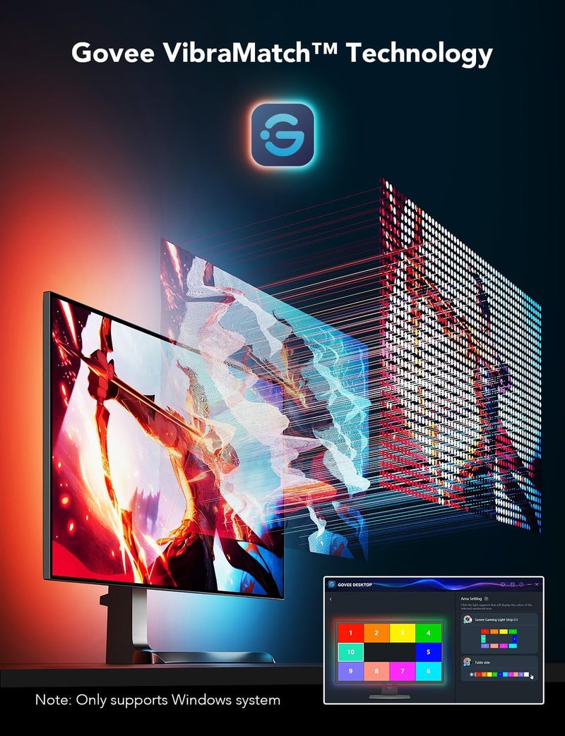 Govee Gaming Light for Monitor G1 - RGBIC LED Backlight for 27-34 Inch PC with Color Matching and 123 Scene Modes - Image 2