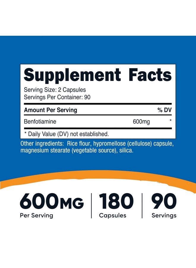 Nutricost Benfotiamine (600 mg) 180 Capsules - Fat Soluble Vitamin B1, Gluten Free, Non-GMO, Vegan, 90 Servings - Image 2