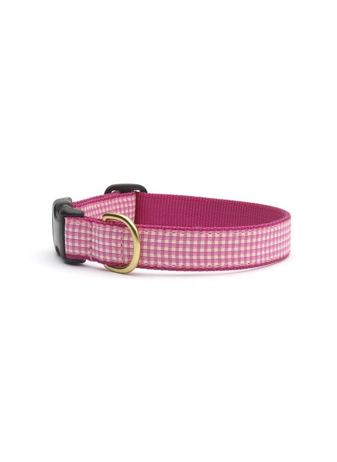 Up Country - Up Country Pink Gingham Dog Collar, Small (9 to 15 inches) 1 inch Wide Width - Image 1