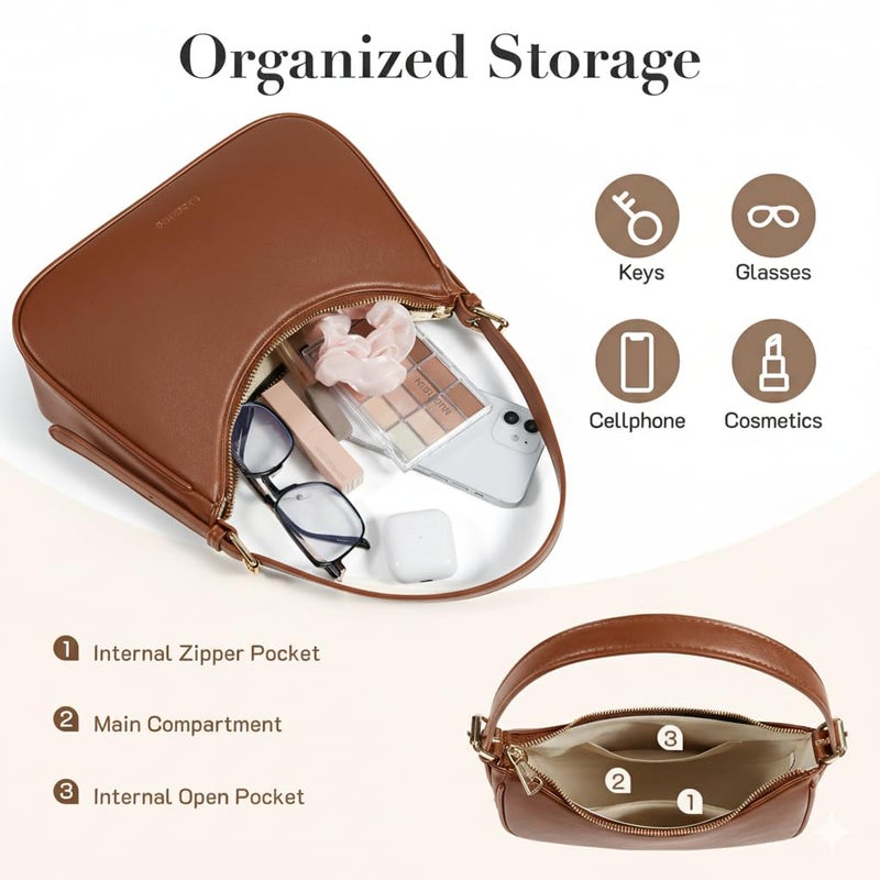Missnine Purses for Women, Shoulder Bag Small Handbags Vegan Leather Underarm Bags Trendy Hobo Cute Clutch Purse with Adjustable Strap, Brown - Image 3