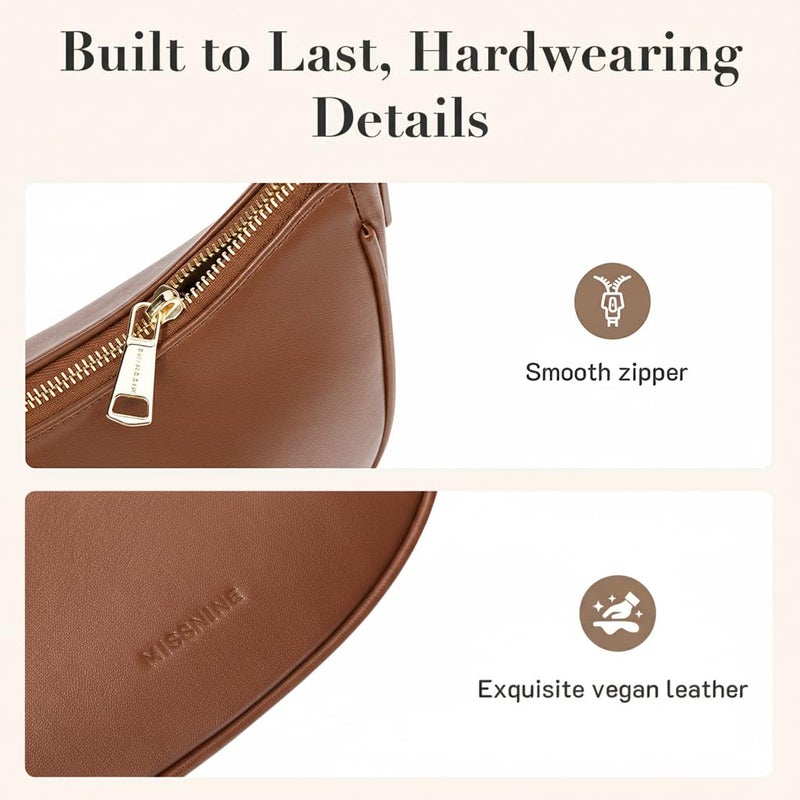 Missnine Purses for Women, Shoulder Bag Small Handbags Vegan Leather Underarm Bags Trendy Hobo Cute Clutch Purse with Adjustable Strap, Brown - Image 5