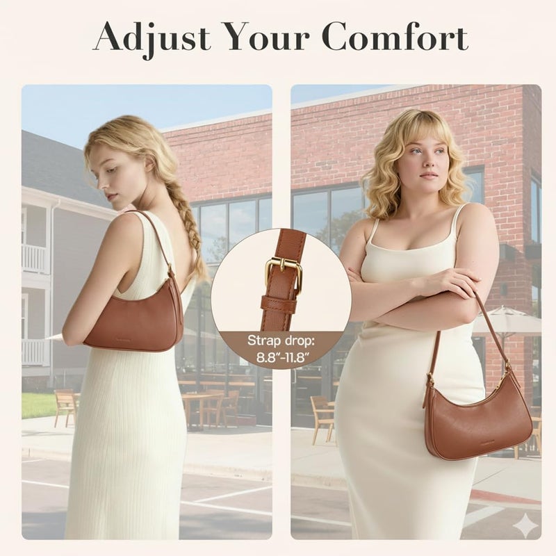 Missnine Purses for Women, Shoulder Bag Small Handbags Vegan Leather Underarm Bags Trendy Hobo Cute Clutch Purse with Adjustable Strap, Brown - Image 4