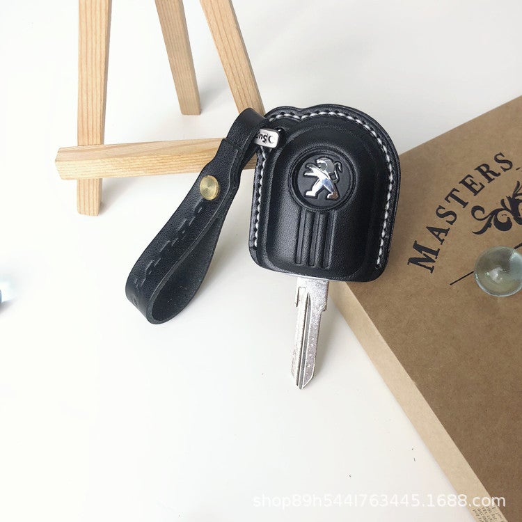 Generic Suitable for Peugeot Django Django 150 motorcycle key cover cowhide key chain protective cover handmade Black High Grease
