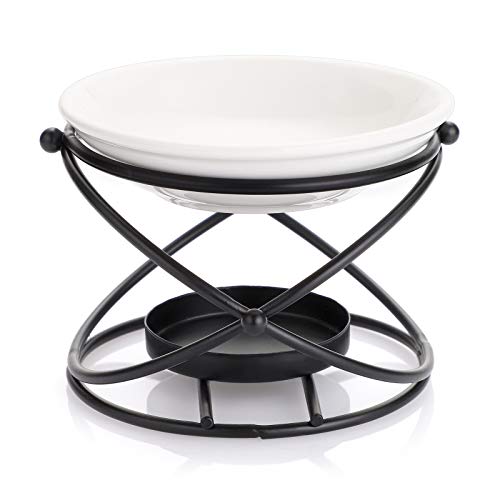 JuxYes European Metal Oil Burner Wax Warmer Delicate Romantic Ceramic Tealight Candle Holder Oil Burner Fragrance Warmer Aromatherapy Wax Candle Tart Burner Warmer Diffuser for Home Bedroom Dcor