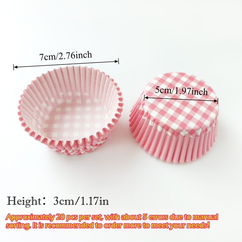 New Pink Grid 20pcs Medium Greaseproof Baking Paper Cup Muffin Tray - Image 3