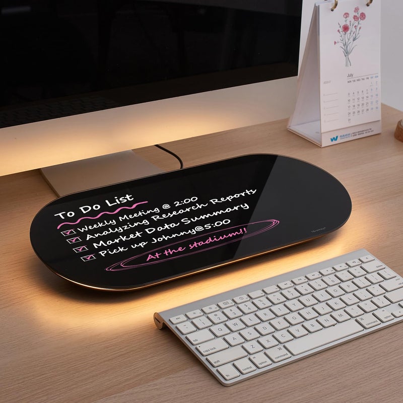 TSJ OFFICE Glass Desktop Whiteboard - 17 X 7 Inches Black Glass Dry Erase Board with Warm Light - Image 1