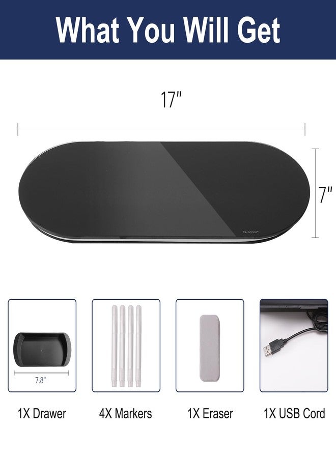 TSJ OFFICE Glass Desktop Whiteboard - 17 X 7 Inches Black Glass Dry Erase Board with Warm Light - Image 2
