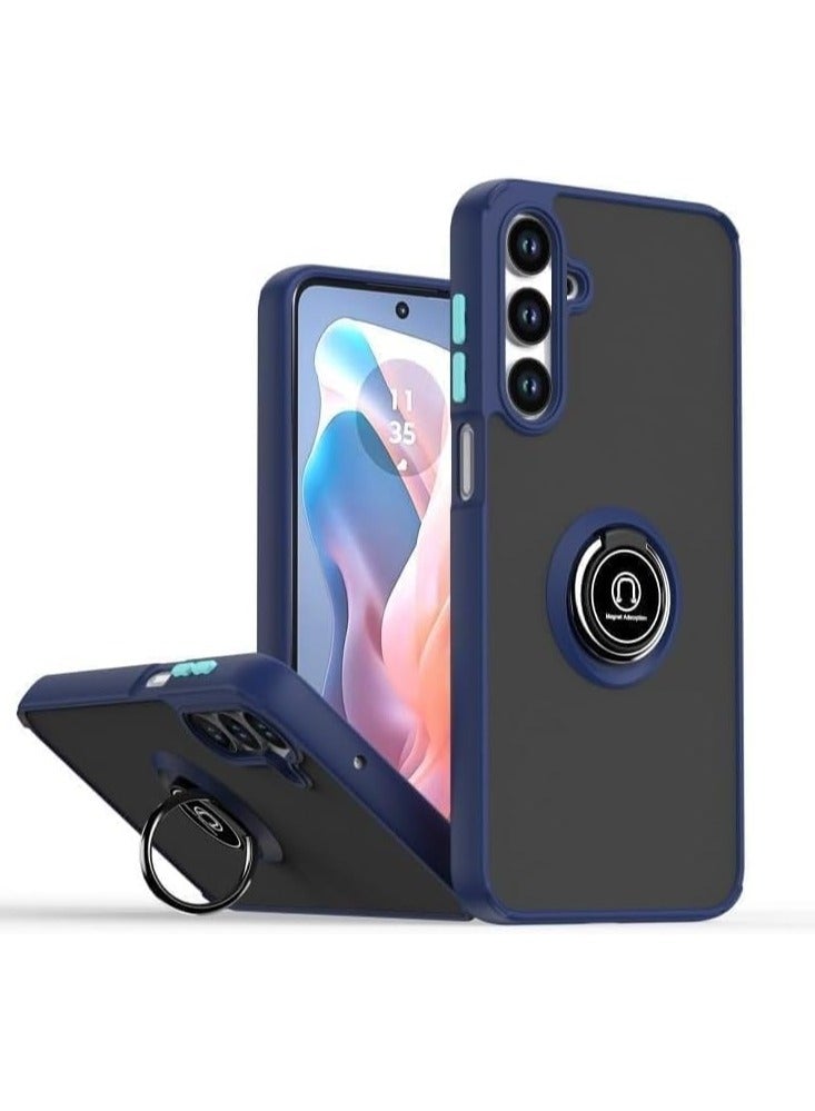 Samsung Galaxy A26 Case Flexible Silicone Protective Bumper Camera Protection Thin Translucent Shockproof Matte Cover with 360 rotational Car Mount Magnetic Ring Holder For Samsung Galaxy A26 Blue