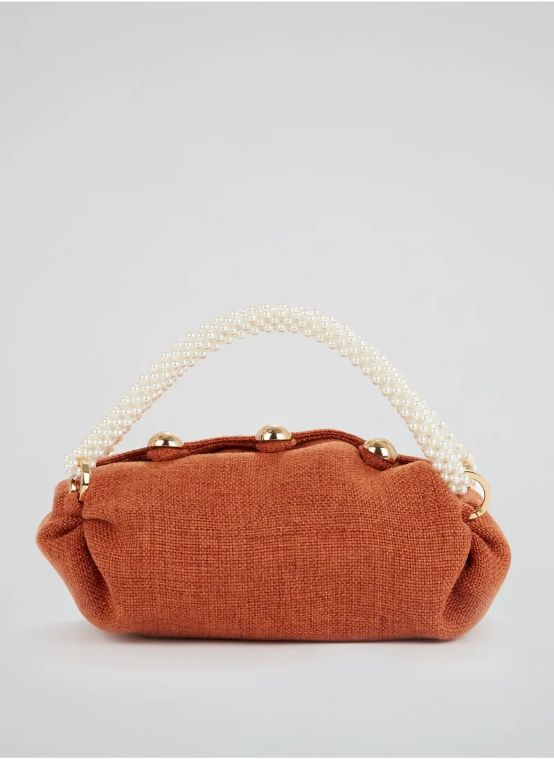 0711 Tbilisi Orange Small Nino Pearl Beaded Handle Tote Bag