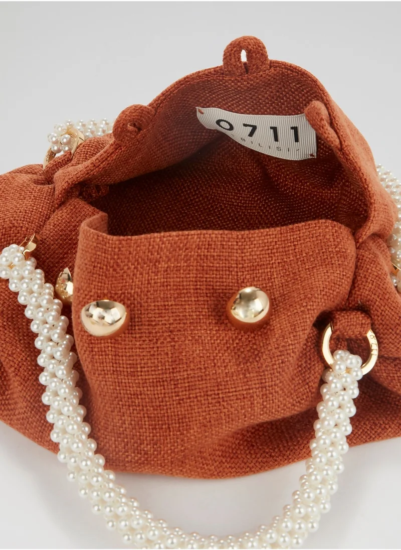 0711 Tbilisi Orange Small Nino Pearl Beaded Handle Tote Bag