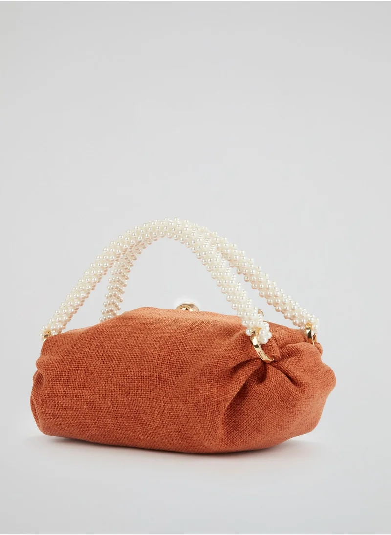 0711 Tbilisi Orange Small Nino Pearl Beaded Handle Tote Bag