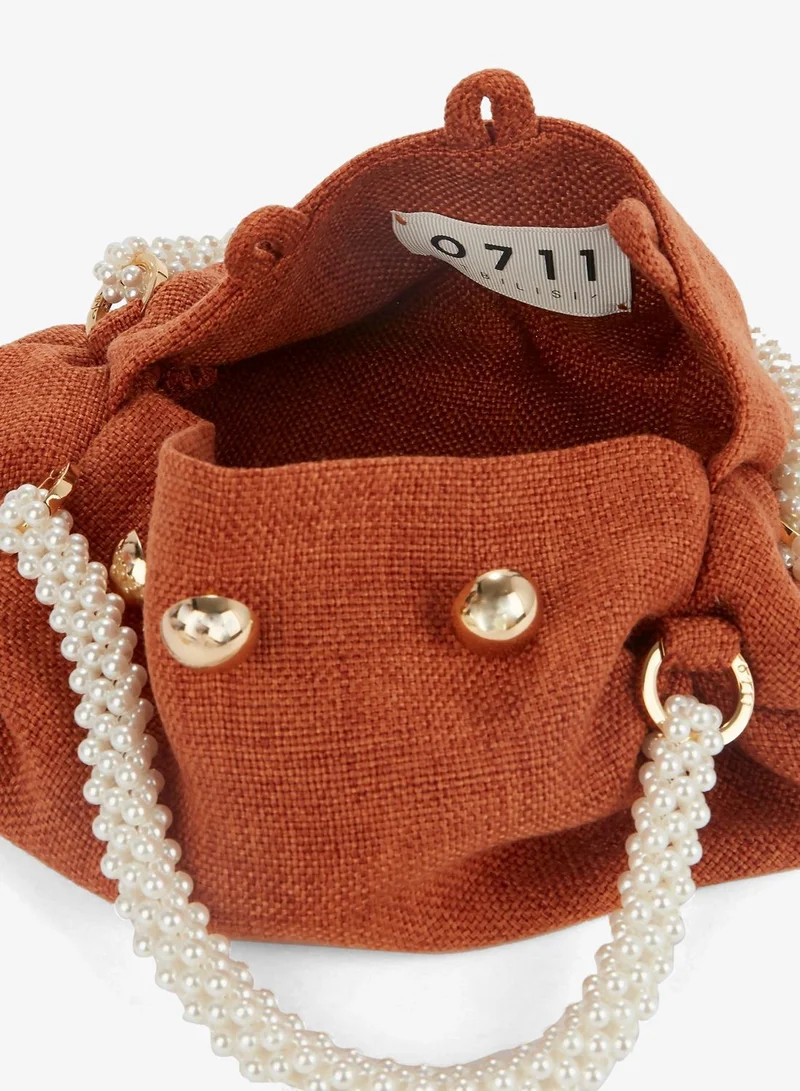 0711 Tbilisi  Orange Small Nino Pearl Beaded Handle Tote Bag for Women | Best Price UAE